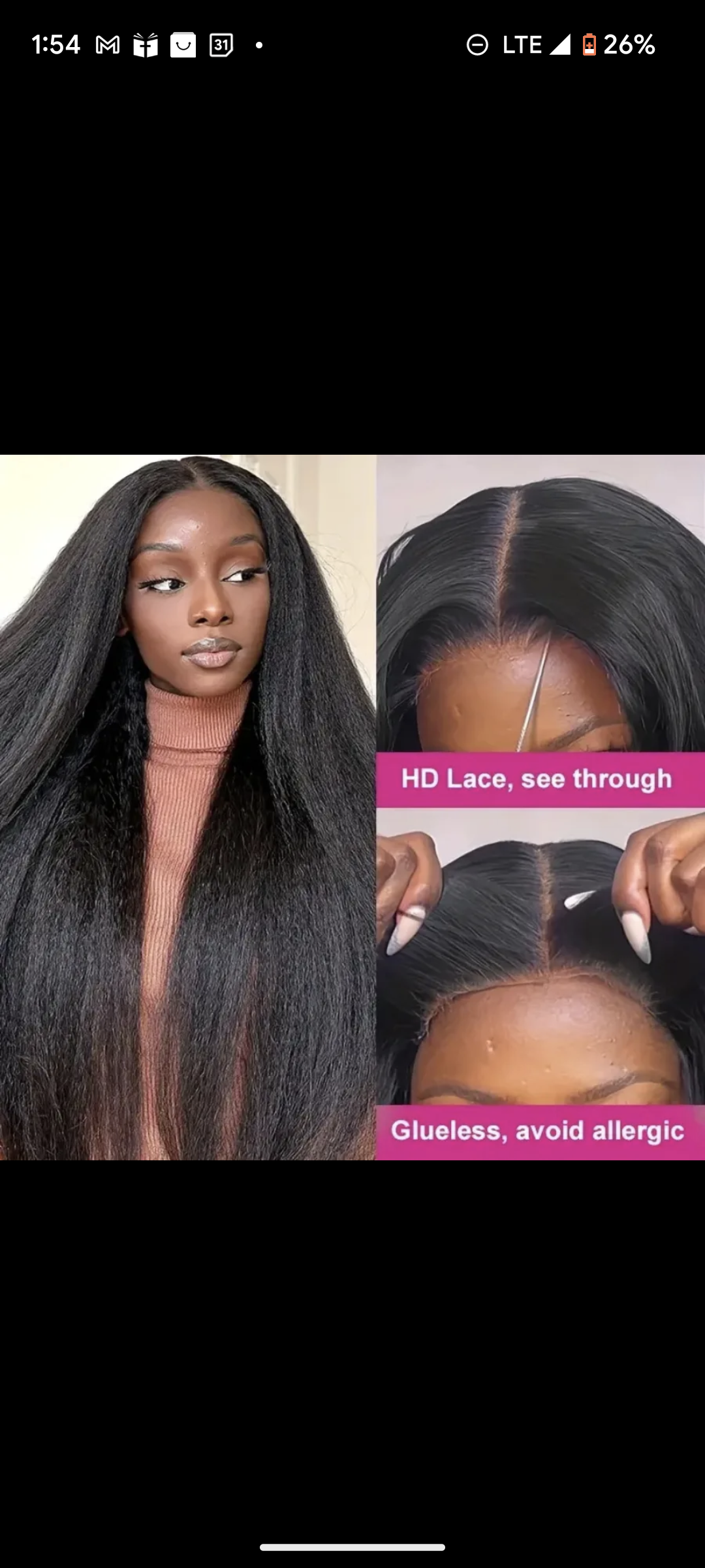 Kinky Straight HD Glueless Lace Closure Wig